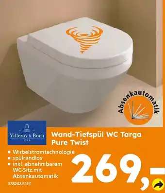 Globus Baumarkt Villeroy & Boch Wand-Tiefspül WC Targa Pure Twist Angebot