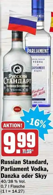 HIT Ullrich Russian Standard Parliament Vodka, Danzka oder Skyy 0,7L Angebot