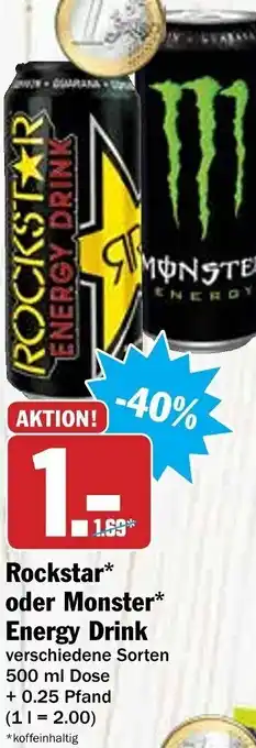 HIT Ullrich Rockstar oder Monster Energy Drink 500ml Angebot