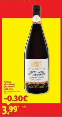 Lidl Trollinger mit Lemberger QbA, Rotwein, halbtrocken Angebot
