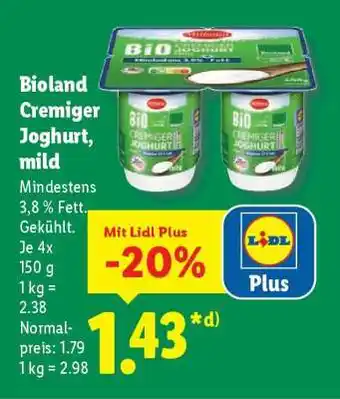 Lidl Bioland Cremiger Joghurt, mild Angebot