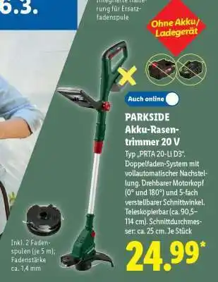 Lidl Parkside Akku-Rasentrimmer, 20 V Angebot