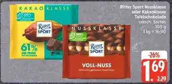 Edeka Ritter Sport Nussklasse oder Kakaoklasse Tafelschokolade Angebot