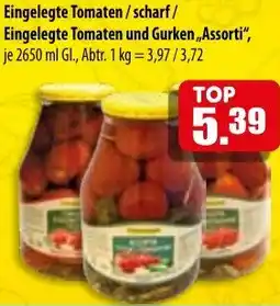 Mix Markt Eingelegte Tomaten/scharf/ Eingelegte Tomaten und Gurken ,,Assorti" Angebot