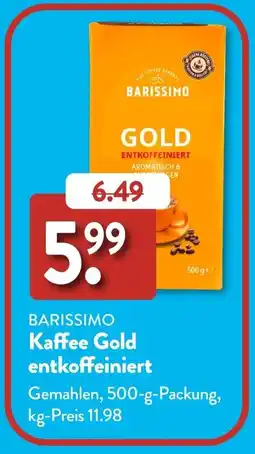 Aldi Süd BARISSIMO Kaffee Gold entkoffeiniert Angebot