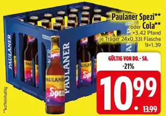 Edeka Paulaner Spezi oder Cola Angebot
