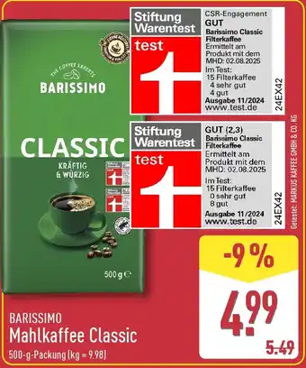 Aldi Nord BARISSIMO Mahlkaffee Classic Angebot
