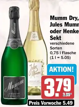 HIT Mumm Dry, Jules Mumm oder Henkell Sekt Angebot