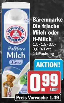 HIT Bärenmarke Die frische Milch oder H-Milch Angebot