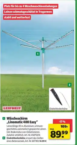 Hagebau LEIFHEIT Wäscheschirm ,,Linomatic 400 Easy" Angebot