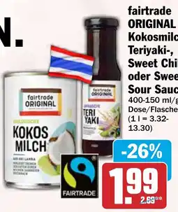 HIT fairtrade ORIGINAL Kokosmilch, Teriyaki, Sweet Chili oder Sweet Sour Sauce Angebot