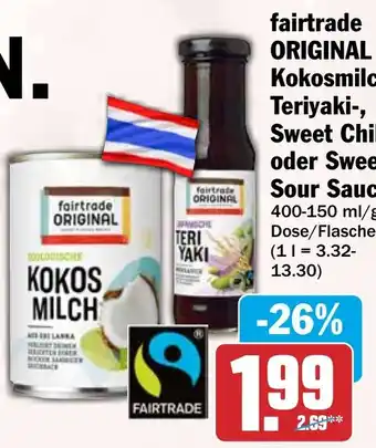 HIT fairtrade ORIGINAL Kokosmilch, Teriyaki, Sweet Chili oder Sweet Sour Sauce Angebot