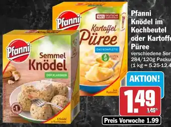 HIT Pfanni Knödel im Kochbeutel oder Kartoffel Püree Angebot