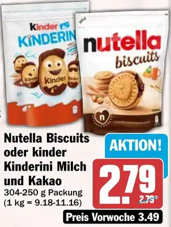 HIT Nutella Biscuits oder kinder Kinderini Milch und Kakao Angebot