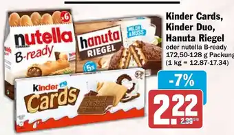 HIT Kinder Cards, Kinder Duo, Hanuta Riegel Angebot