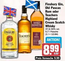 HIT Finsbury Gin, Old Pascas Rum oder Teachers Highland Cream Scotch Whisky Angebot