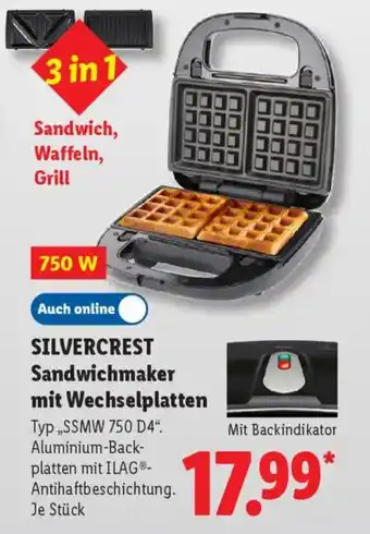 Lidl SILVERCREST Sandwichmaker mit Wechselplatten Angebot