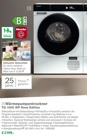 EP Miele Wärmepumpentrockner TQ 1000 WP Nova Edition Angebot