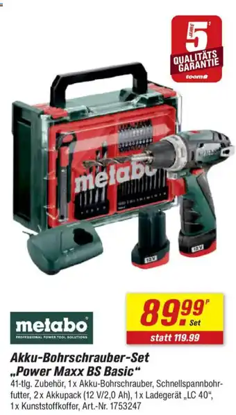 toom Baumarkt metabo Akku-Bohrschrauber-Set ,,Power Maxx BS Basic" Angebot