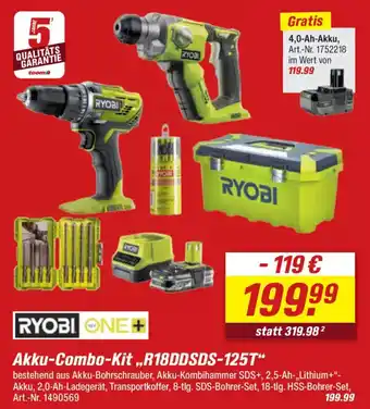 toom Baumarkt RYOBI ONE+ Akku-Combo-Kit ,,R18DDSDS-125T" Angebot