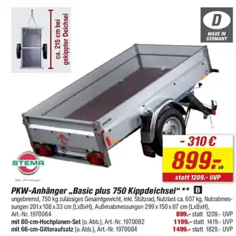 toom Baumarkt STEMA PKW-Anhänger „Basic plus 750 Kippdeichsel" Angebot