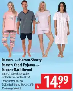 Famila Nord West Damen und Herren-Shorty, Damen-Capri-Pyjama oder Damen-Nachthemd Angebot
