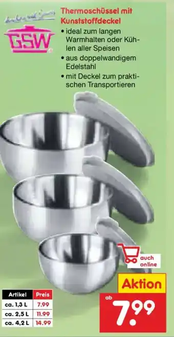 Netto Marken-Discount GSW Thermoschüssel mit Kunststoffdeckel Angebot