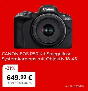 MediaMarkt CANON EOS R50 Kit Spiegellose Systemkameras mit Objektiv 18-45... Angebot