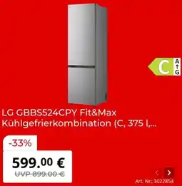 MediaMarkt LG GBBS524CPY Fit&Max Kühlgefrierkombination (C, 375 I,... Angebot