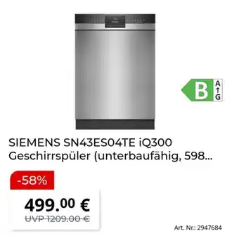 MediaMarkt SIEMENS SN43ES04TE iQ300 Geschirrspüler Angebot