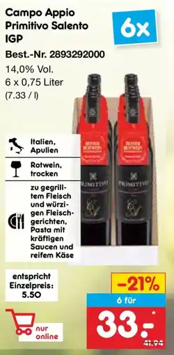 Netto Marken-Discount Campo Appio Primitivo Salento IGP Angebot