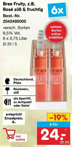Netto Marken-Discount Bree Fruity, z.B. Rosé süß & fruchtig Angebot