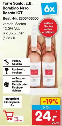 Netto Marken-Discount Torre Santa, z.B. Bombino Nero Rosato IGT Angebot