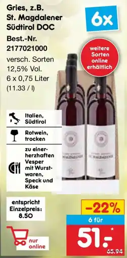 Netto Marken-Discount Gries, z.B. St. Magdalener Südtirol DOC Angebot