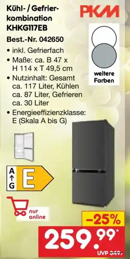 Netto Marken-Discount PKM Kühl-/Gefrierkombination KHKG117EB Angebot