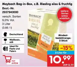 Netto Marken-Discount Maybach Bag-in-Box, z.B. Riesling süss & fruchtig Angebot