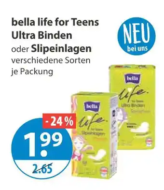V Markt Bella life for teens ultra binden oder slipeinlagen Angebot