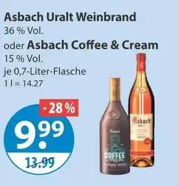V Markt Asbach uralt weinbrand oder coffee & cream Angebot
