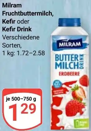 Globus Milram Fruchtbuttermilch, Kefir oder Kefir Drink Angebot