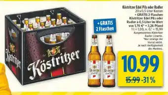 diska Köstritzer Edel Pils oder Radler Angebot