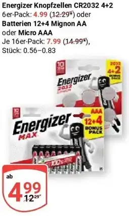 Globus Energizer Knopfzellen CR2032 4+2 Angebot
