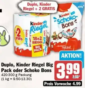AEZ Duplo, Kinder Riegel Big Pack oder Schoko Bons Angebot