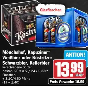 AEZ Mönchshof, Kapuziner Weißbier oder Köstritzer Schwarzbier, Kellerbier Angebot