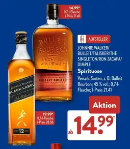 Aldi Süd JOHNNIE WALKER/ BULLEIT/TALISKER/THE SINGLETON/RON ZACAPA/ DIMPLE Spirituose Angebot