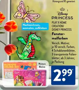 Aldi Süd PLAY X HOME CREATION/ DISNEY PRINCESS Fenster malfarben Angebot
