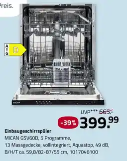 ROLLER MICAN Einbaugeschirrspüler Angebot
