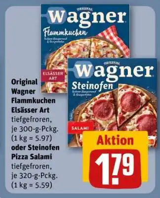 REWE Original Wagner Flammkuchen Elsässer Art oder Steinofen Pizza Salami Angebot