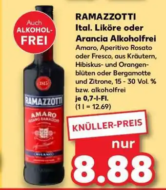 Kaufland RAMAZZOTTI Ital. Liköre oder Arancia Alkoholfrei Angebot