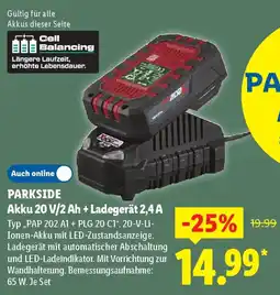 Lidl PARKSIDE Akku 20 V/2Ah + Ladegerät 2,4 A Angebot