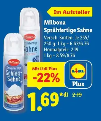 Lidl Milbona Sprühfertige Sahne Angebot